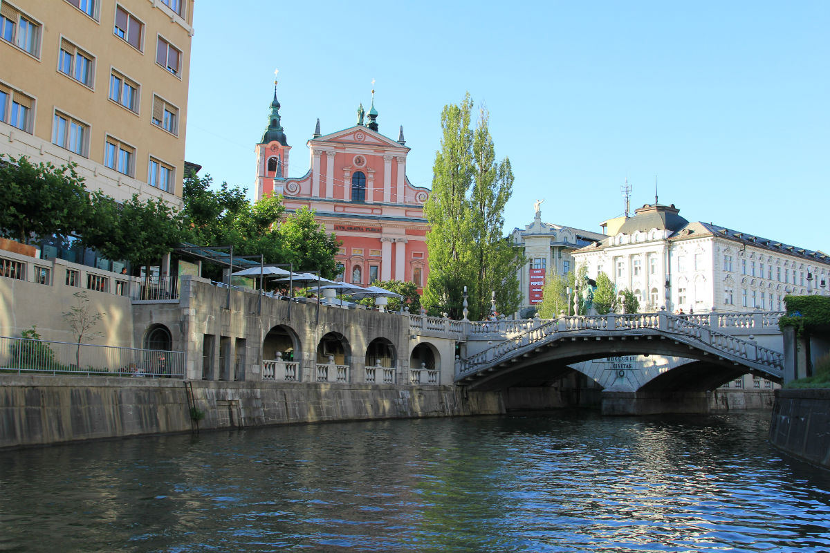 Ljubljana vanaf het water Slovenie