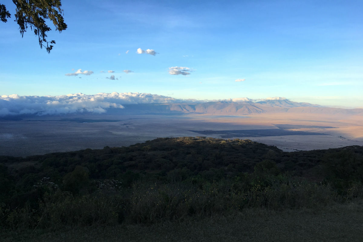 Uitzicht vanaf de kraterrand over de Ngorongoro Krater in Tanzania